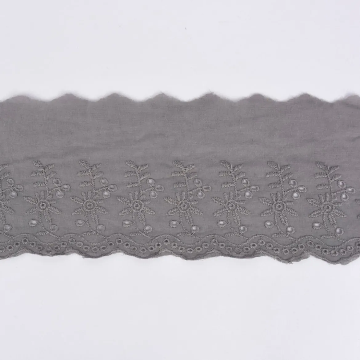 Borte Baumwolle mit Lochstickerei grau Breite: 9cm