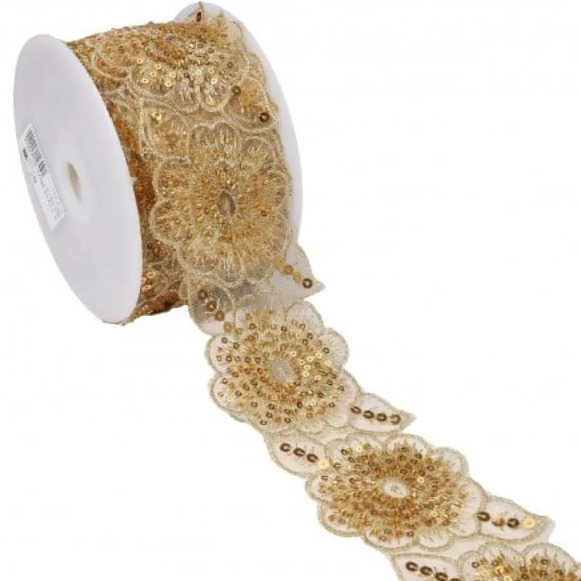 Borte bestickt Blumen Perlen Pailletten gold beige 7,5cm Breite