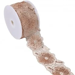 Borte bestickt Blumen Perlen Pailletten altrosa kupfer 7,5cm Breite