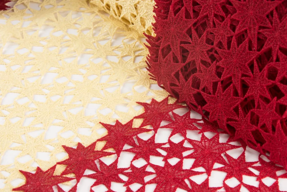 Borte Spitzenborte Tischläufer Sterne rot Meterware Breite 40cm