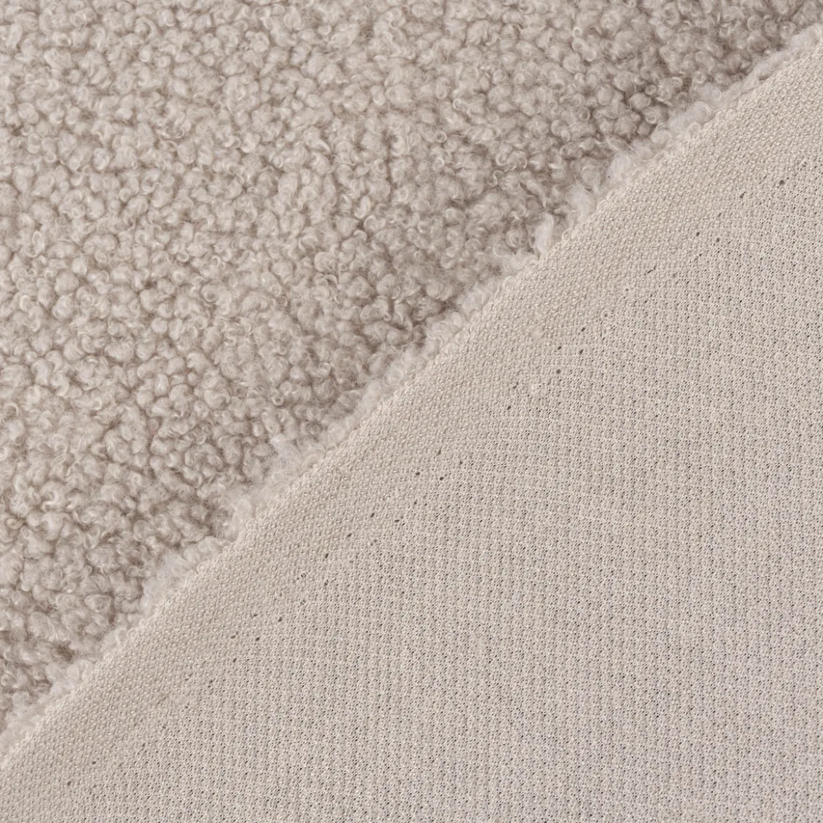 Boucle Stoff Teddystoff Kunstfell Teddy Fur uni beige-grau 1,5m Breite