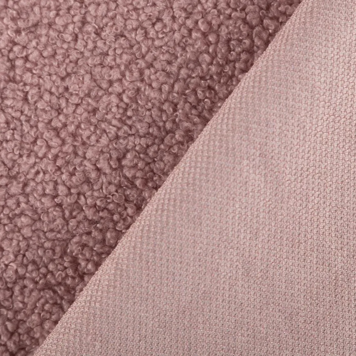 Boucle Stoff Teddystoff Kunstfell Teddy Fur uni Dark Powder Rosa 1,5m Breite