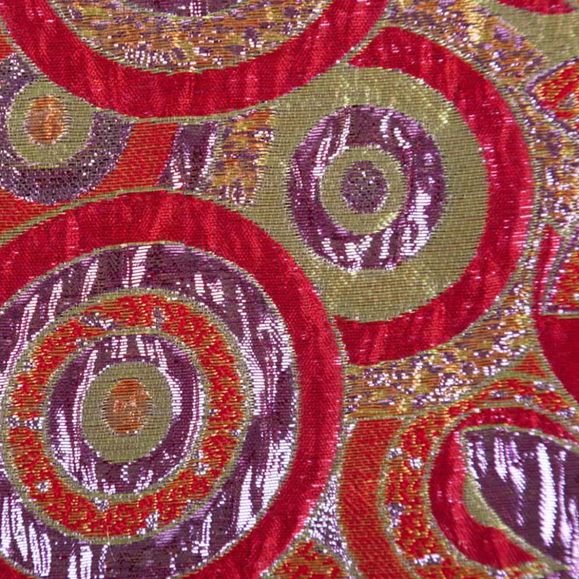 Brokatstoff mit Lurex Blumen und Kreise rot gold lila 145cm Breite