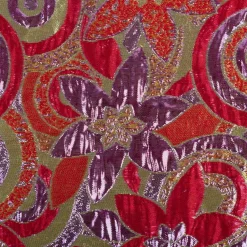 Brokatstoff mit Lurex Blumen und Kreise rot gold lila 145cm Breite