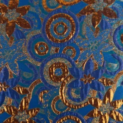 Brokatstoff mit Lurex Blumen und Kreise blau kupfer 145cm Breite