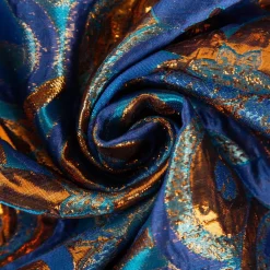 Brokatstoff mit Lurex Blumen und Kreise blau kupfer 145cm Breite