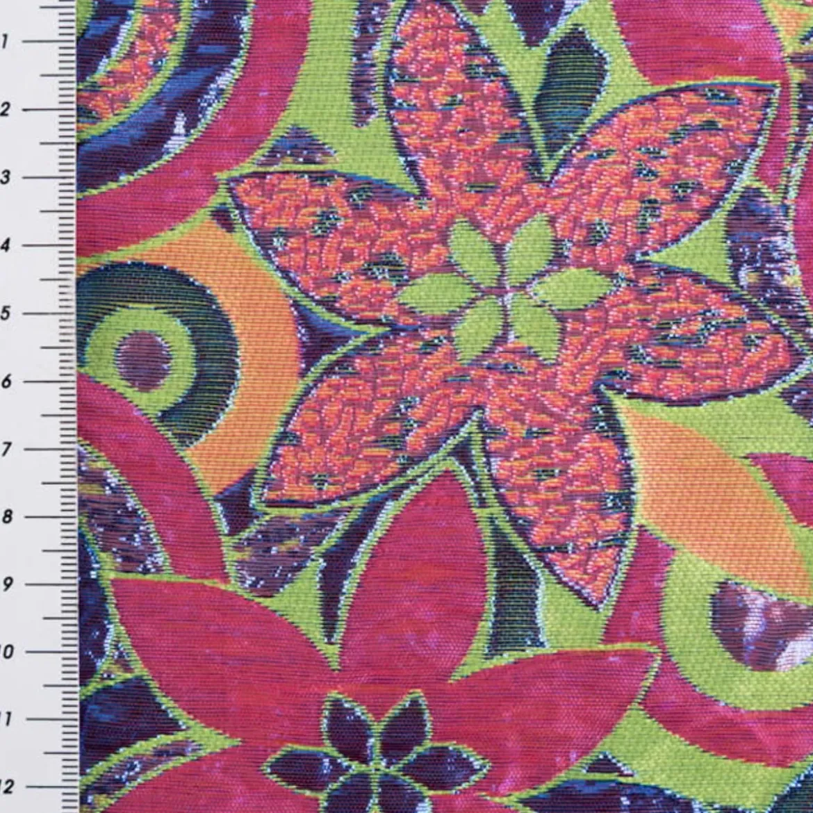 Brokatstoff mit Lurex Blumen und Kreise grün pink 145cm Breite