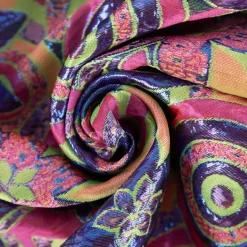 Brokatstoff mit Lurex Blumen und Kreise grün pink 145cm Breite