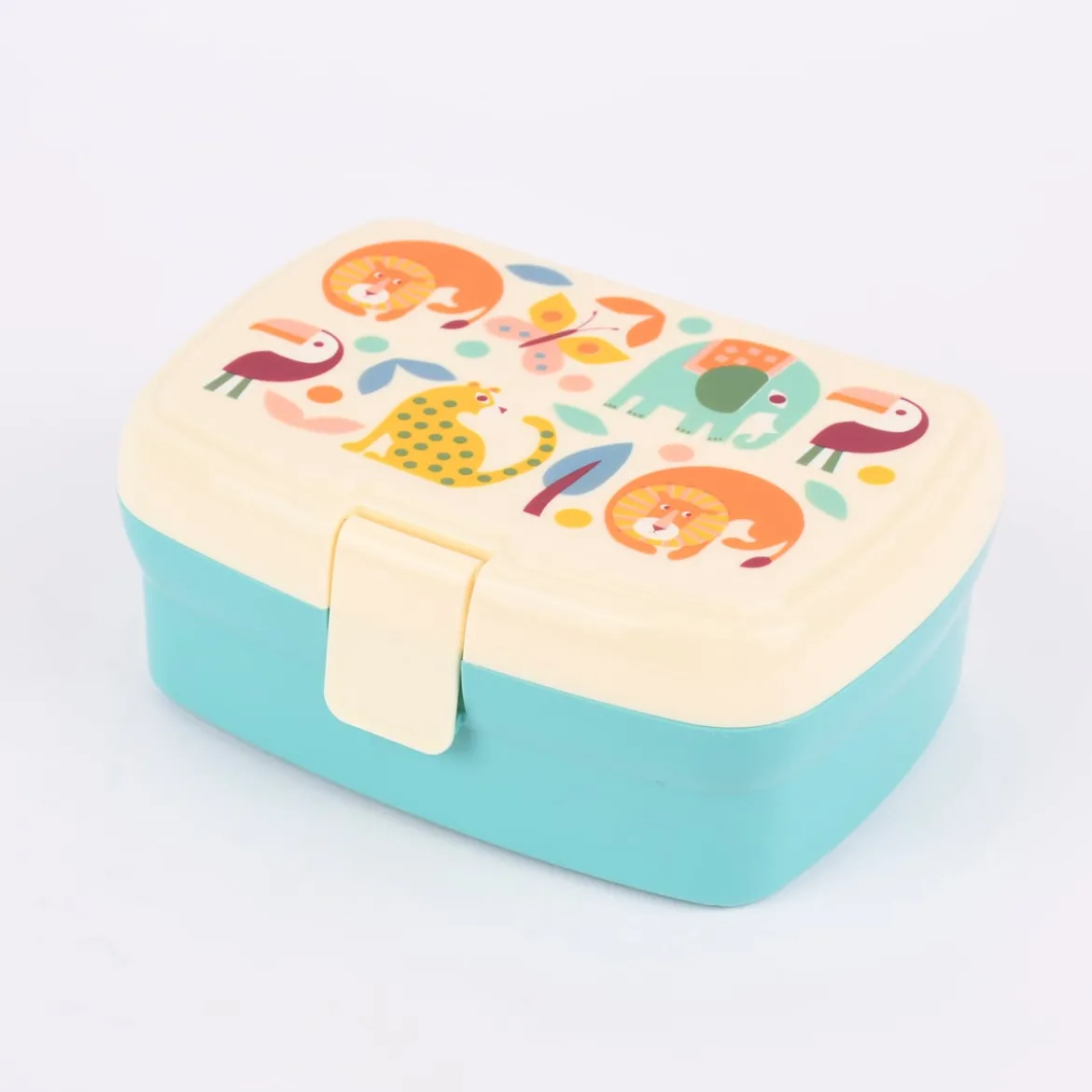 Brotzeit-Dose mit herausnehmbarem Fach Wild Wonders türkis bunt 17,5x13x7cm