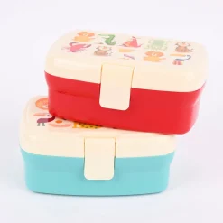 Brotzeit-Dose mit herausnehmbarem Fach exotische Tiere rot bunt 17,5x13x7cm