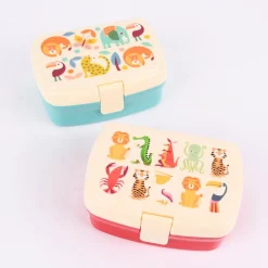 Brotzeit-Dose mit herausnehmbarem Fach exotische Tiere rot bunt 17,5x13x7cm