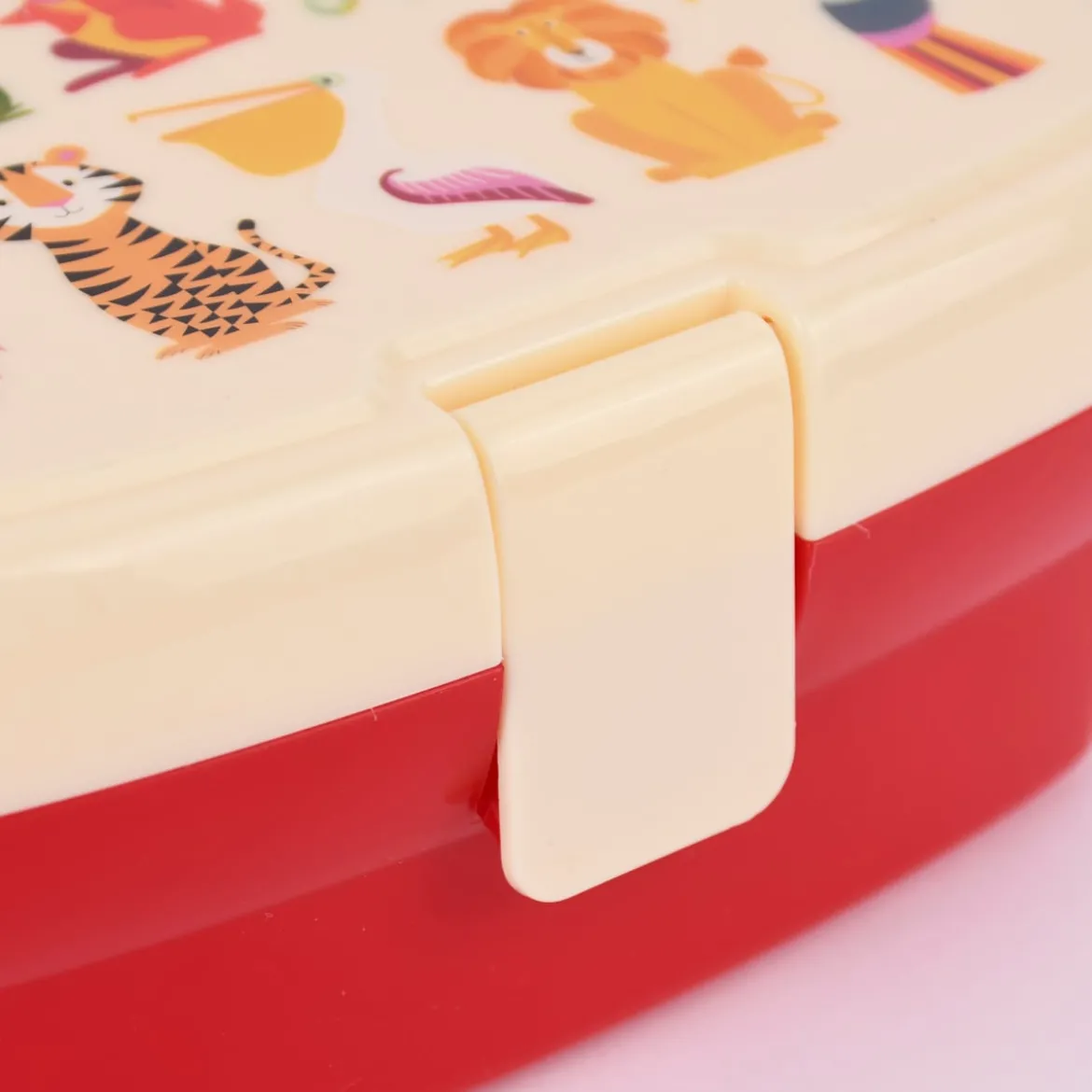 Brotzeit-Dose mit herausnehmbarem Fach exotische Tiere rot bunt 17,5x13x7cm