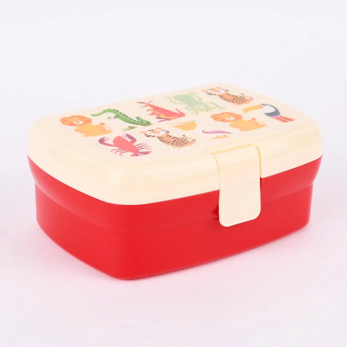 Brotzeit-Dose mit herausnehmbarem Fach exotische Tiere rot bunt 17,5x13x7cm