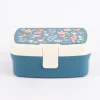 Brotzeit-Dose mit herausnehmbarem Fach Fee Schmetterling Blumen dunkelblau creme 17,5x13x7cm