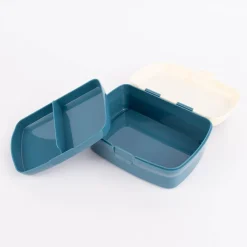 Brotzeit-Dose mit herausnehmbarem Fach Fee Schmetterling Blumen dunkelblau creme 17,5x13x7cm