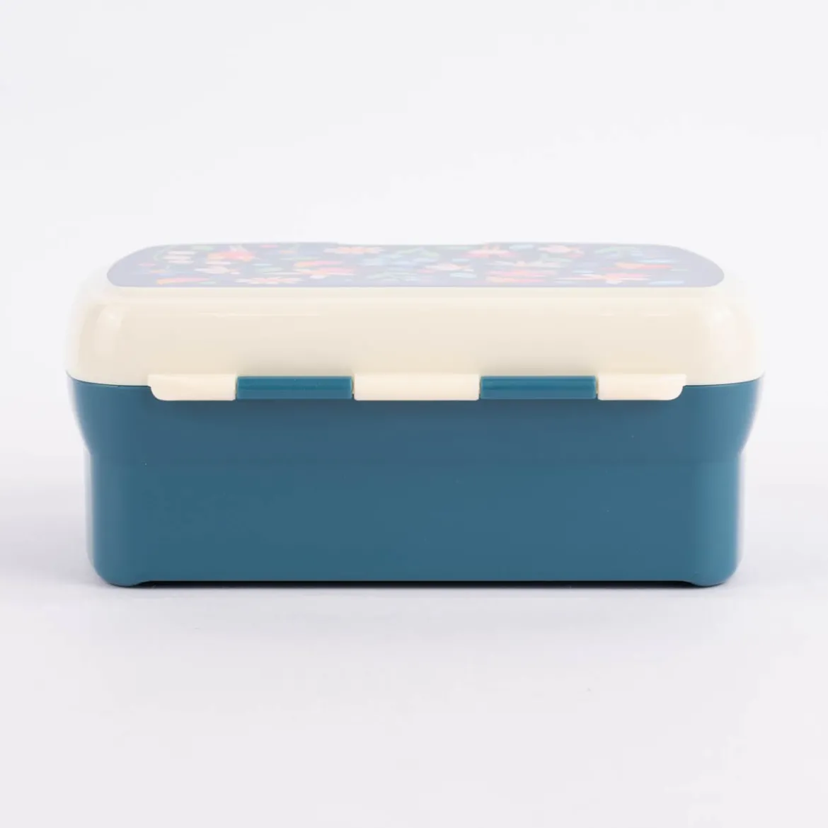 Brotzeit-Dose mit herausnehmbarem Fach Fee Schmetterling Blumen dunkelblau creme 17,5x13x7cm