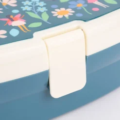 Brotzeit-Dose mit herausnehmbarem Fach Fee Schmetterling Blumen dunkelblau creme 17,5x13x7cm