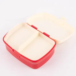 Brotzeit-Dose mit herausnehmbarem Fach Dinosaurier rot creme 17,5x13x7cm