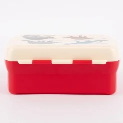 Brotzeit-Dose mit herausnehmbarem Fach Dinosaurier rot creme 17,5x13x7cm