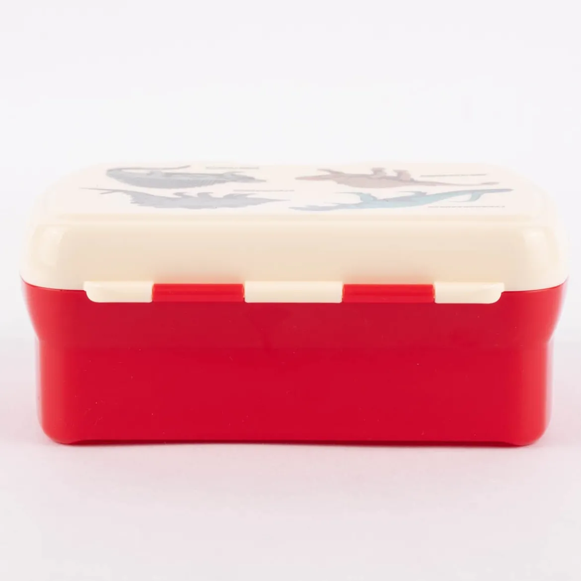 Brotzeit-Dose mit herausnehmbarem Fach Dinosaurier rot creme 17,5x13x7cm