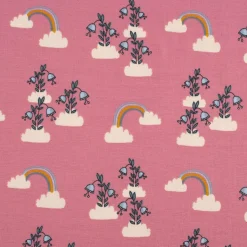 Burda Bio Organic Baumwolljersey Jerseystoff Blumen Wolken Regenbogen rosa 1,48m Breite
