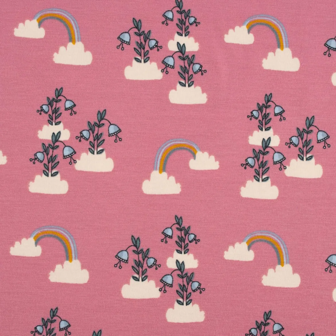Burda Bio Organic Baumwolljersey Jerseystoff Blumen Wolken Regenbogen rosa 1,48m Breite