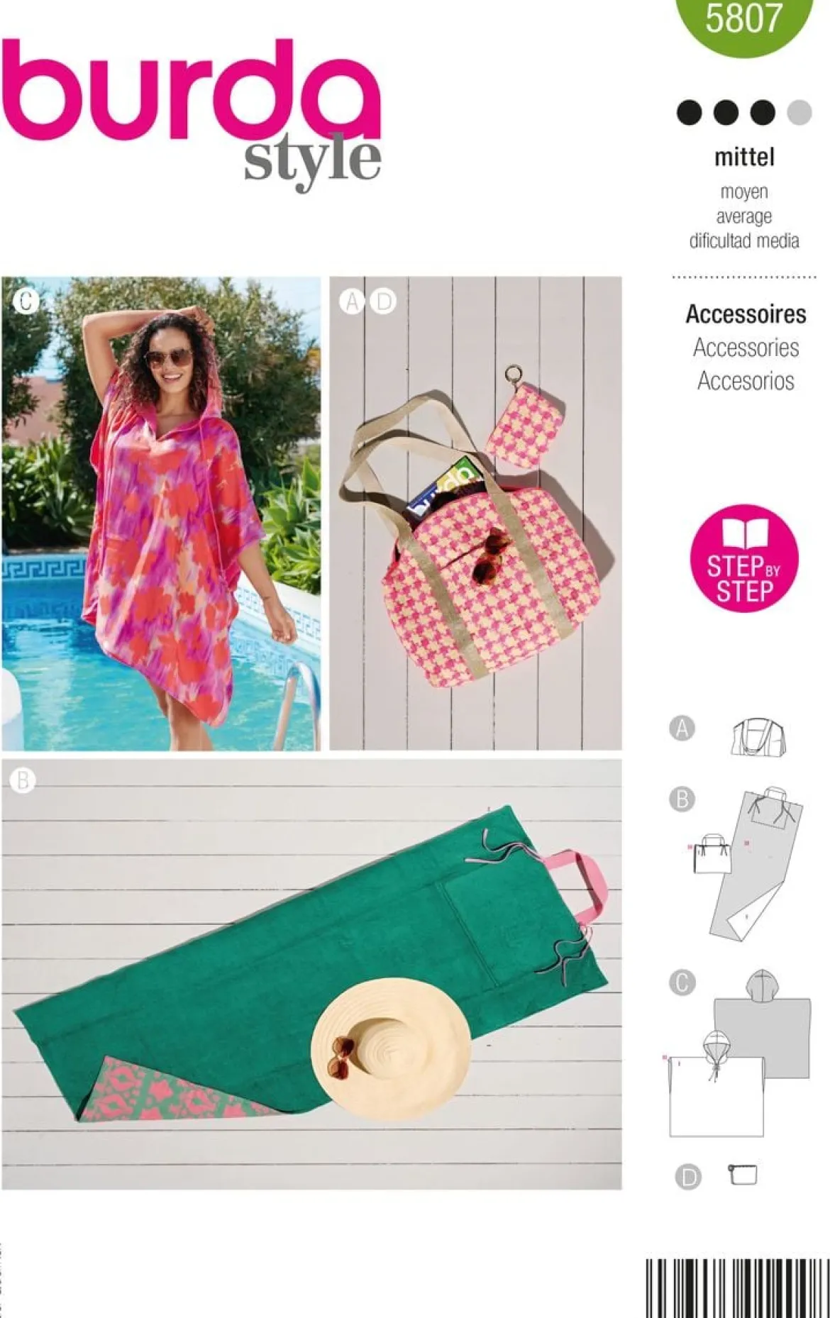 Burda Schnittmuster 5807 Accessoires Badeponcho Tasche Strandtasche Strandmatte