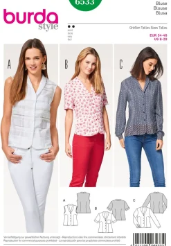 Burda Schnittmuster 6533 Damen Bluse Größe 34-46