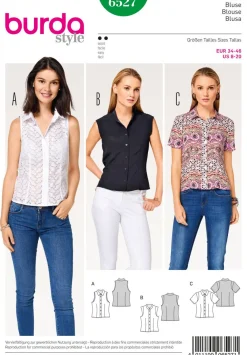Burda Schnittmuster 6527 Damen Bluse Größe 34-46