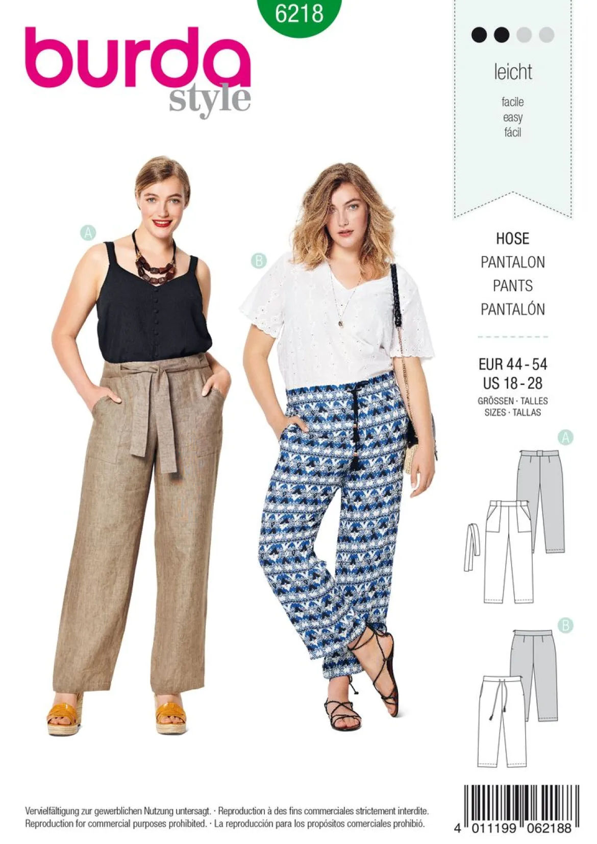 Burda Schnittmuster 6218 Damen Hose