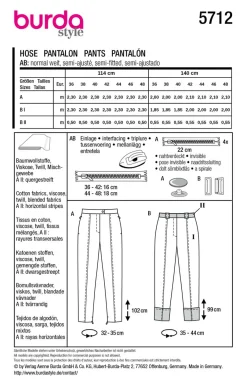 Burda Schnittmuster 5712 Damen Hose