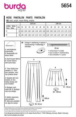 Burda Schnittmuster 5654 Damen Hose