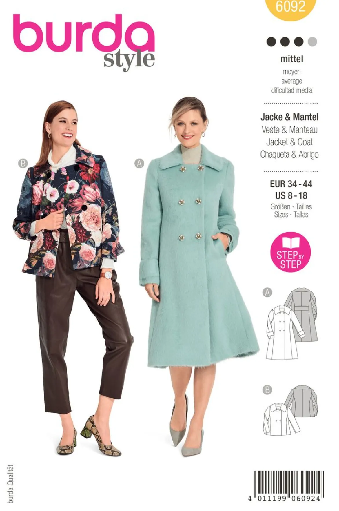 Burda Schnittmuster 6092 Damen Jacke Mantel