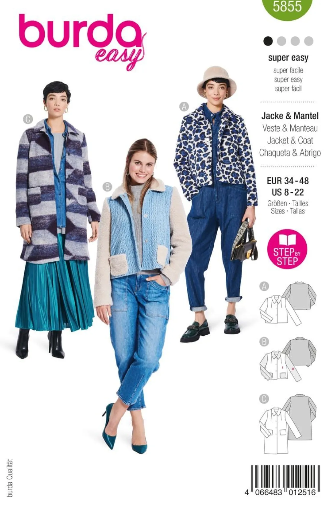 Burda Schnittmuster 5855 Damen Jacke Mantel