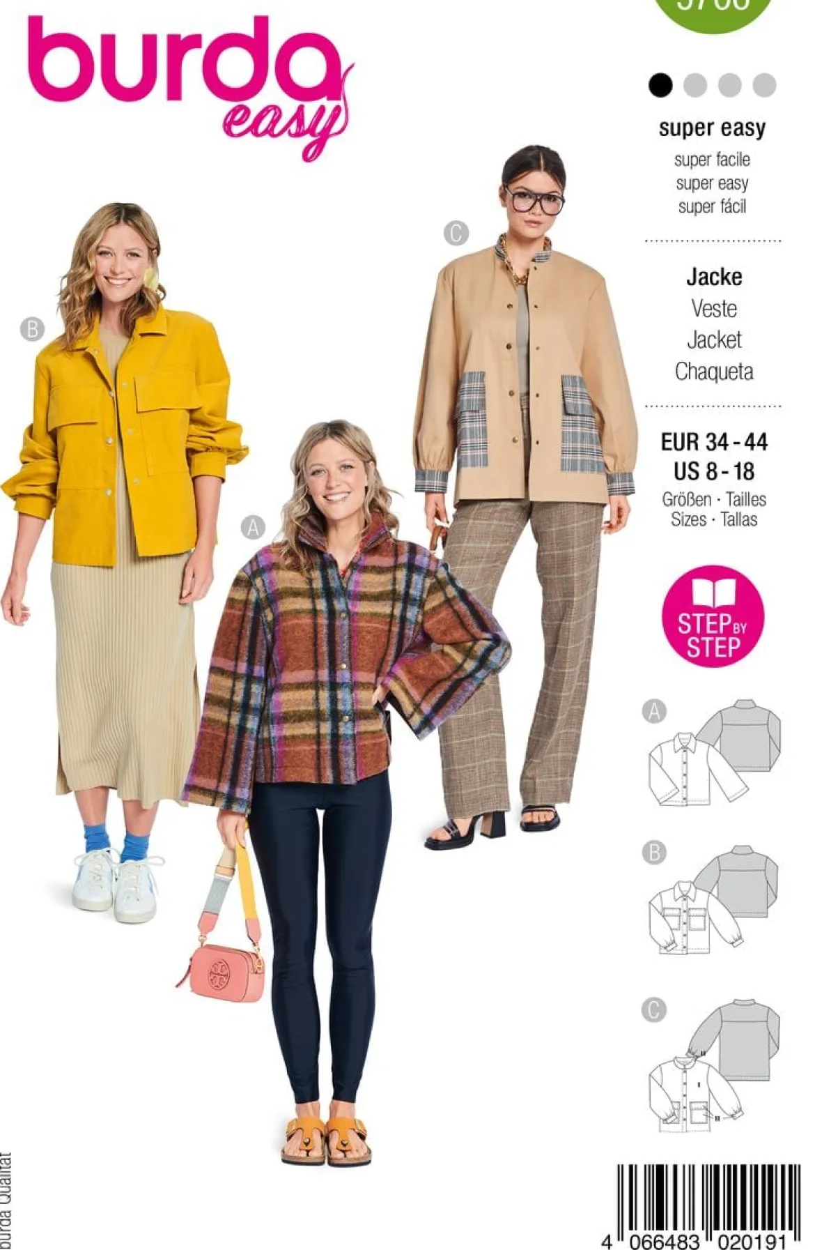 Burda Schnittmuster 5706 Damen Jacke