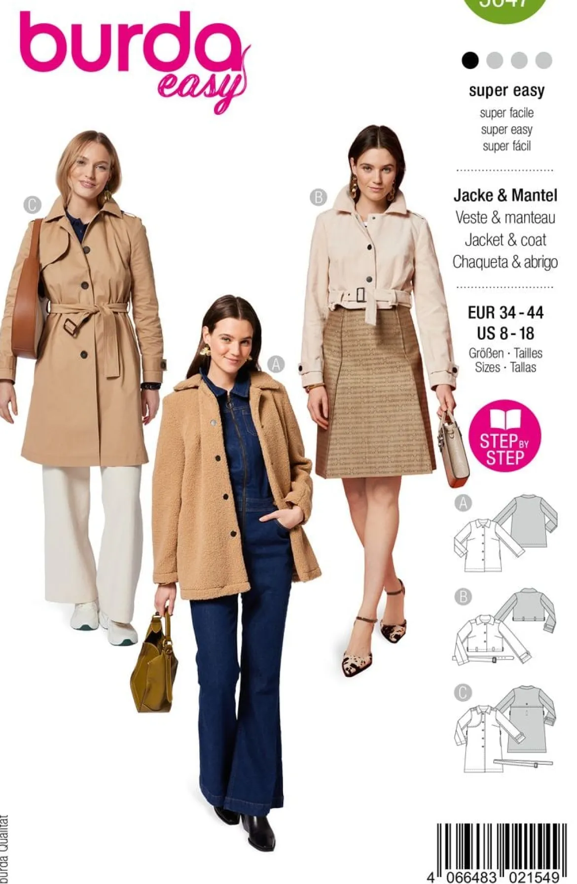 Burda Schnittmuster 5647 Damen Jacke und Mantel