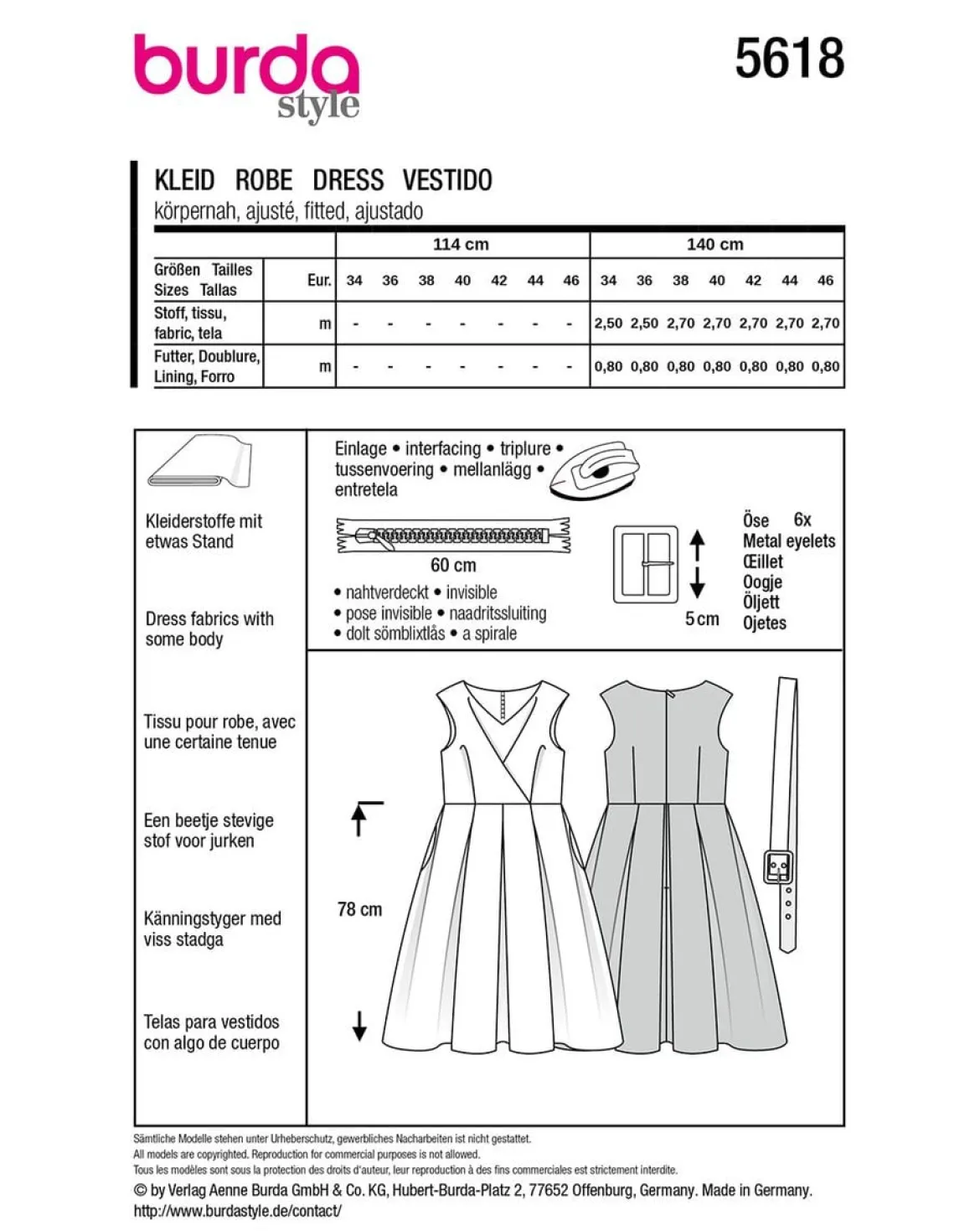 Burda Schnittmuster 5618 Damen Kleid