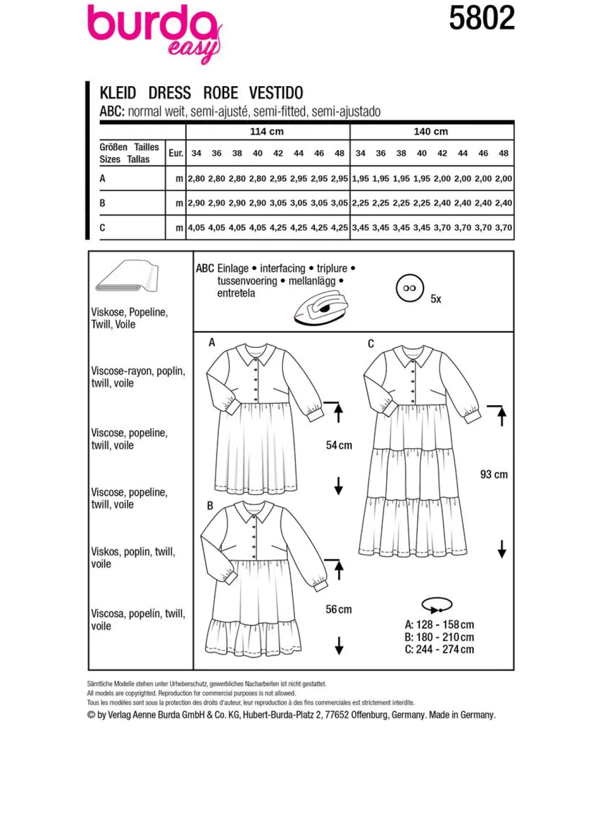 Burda Schnittmuster 5802 Damen Kleid