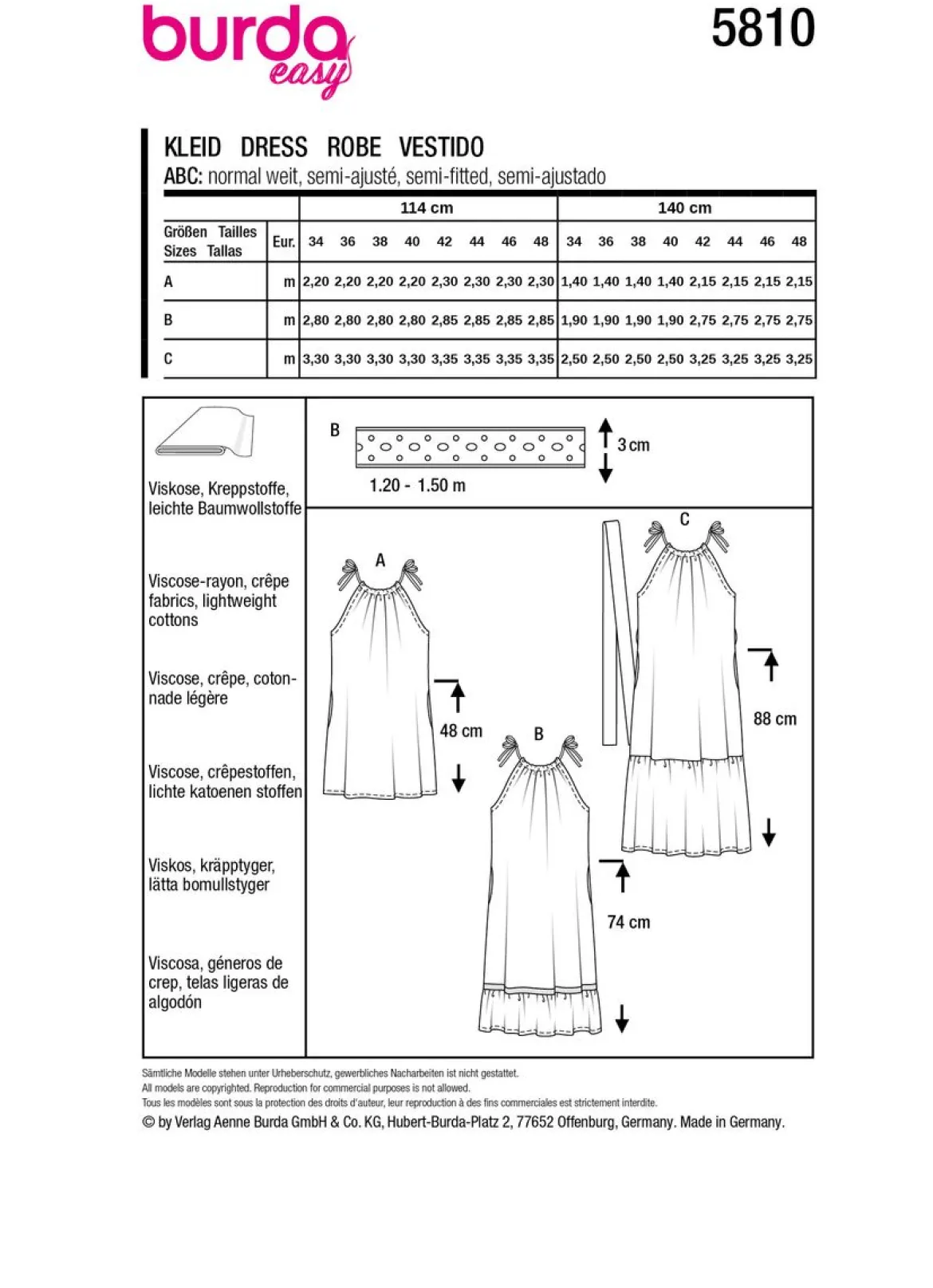 Burda Schnittmuster 5810 Damen Kleid
