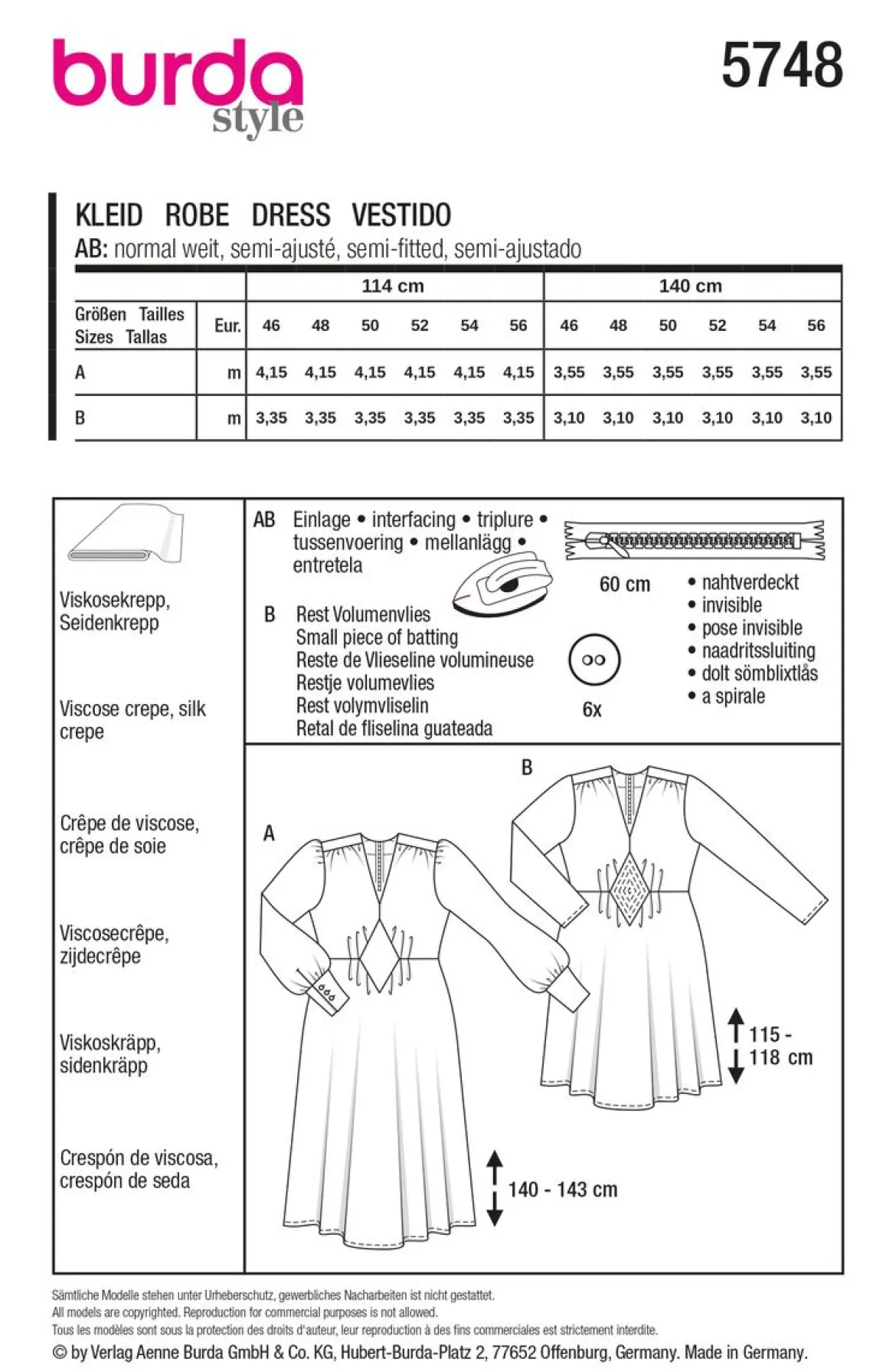 Burda Schnittmuster 5748 Damen Kleid