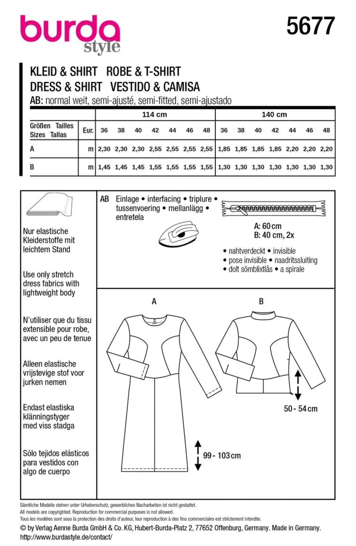 Burda Schnittmuster 5677 Damen Kleid & Shirt