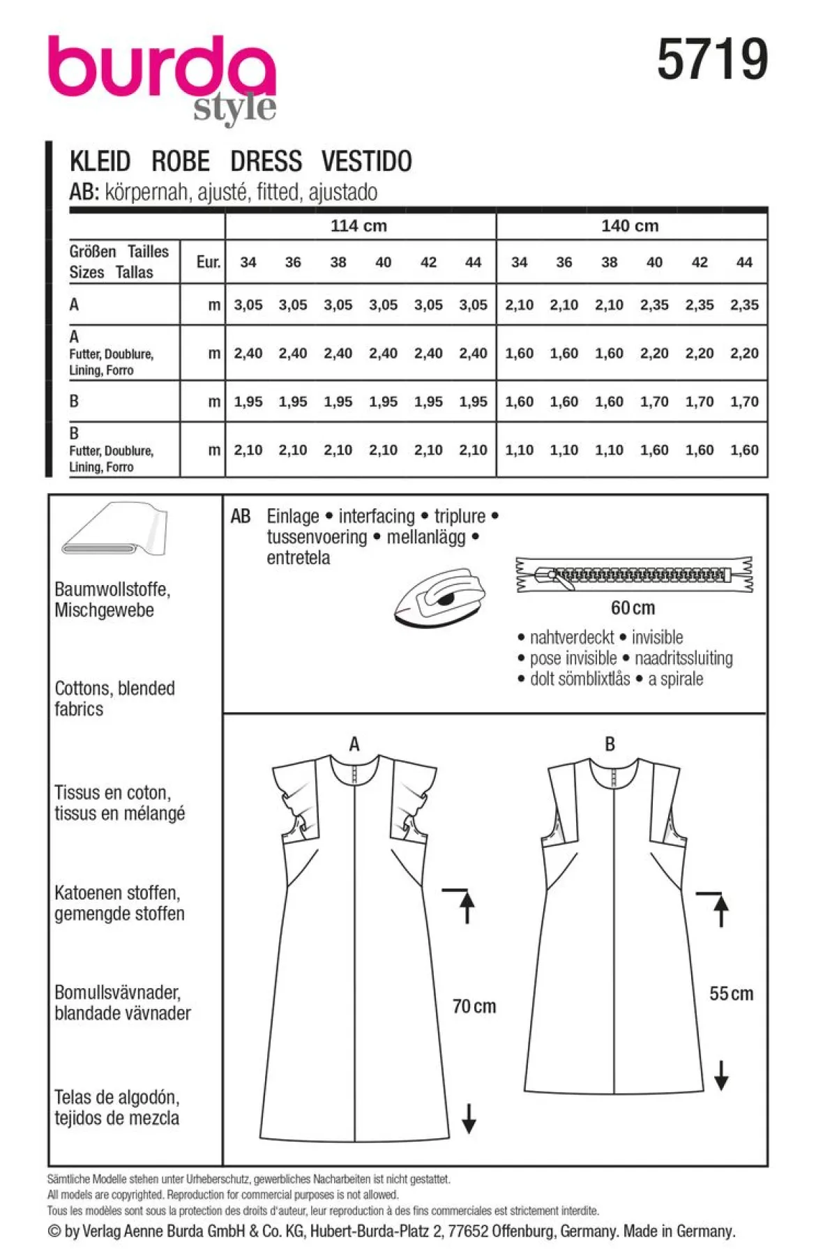 Burda Schnittmuster 5719 Damen Kleid