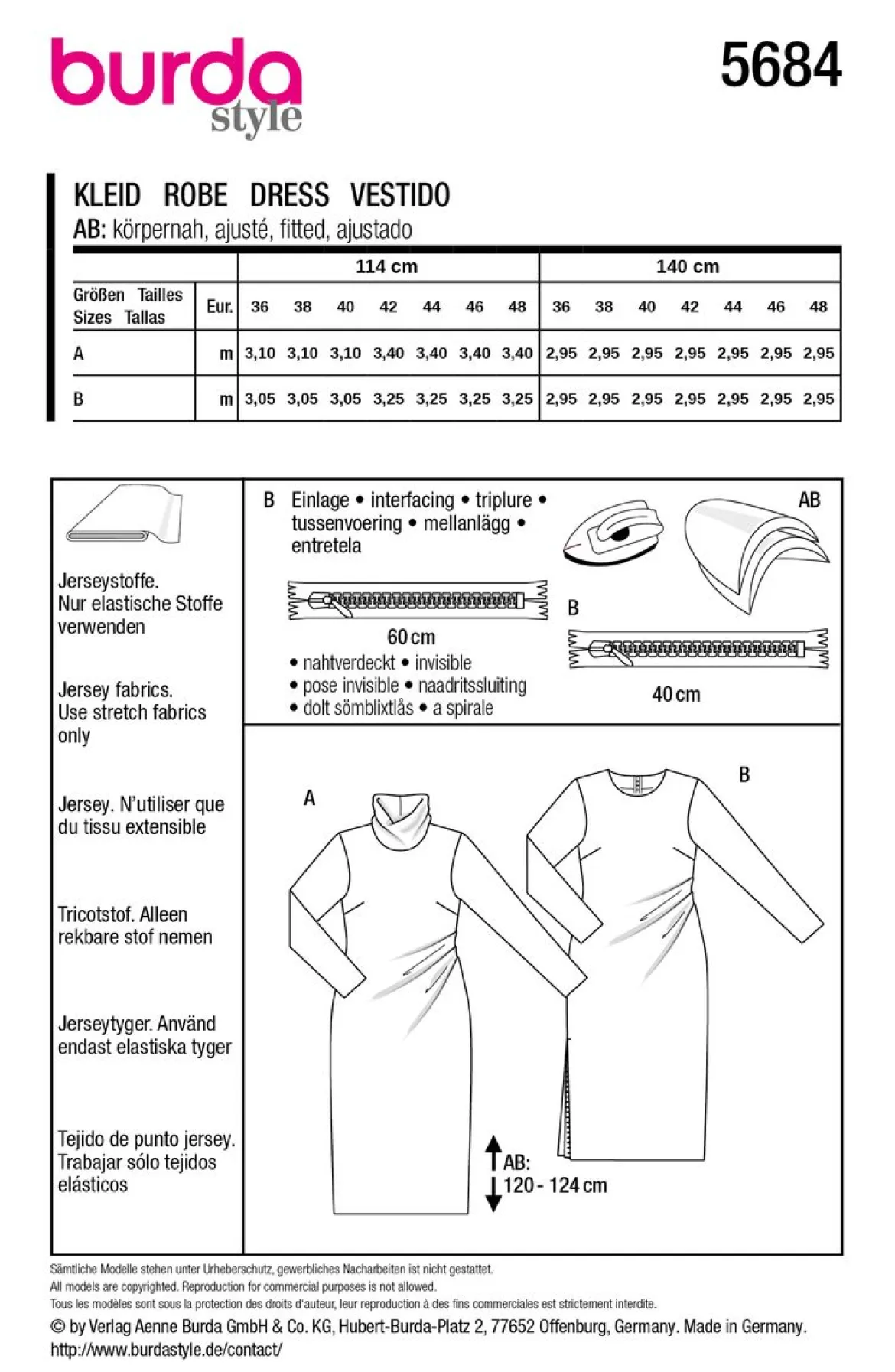 Burda Schnittmuster 5684 Damen Kleid
