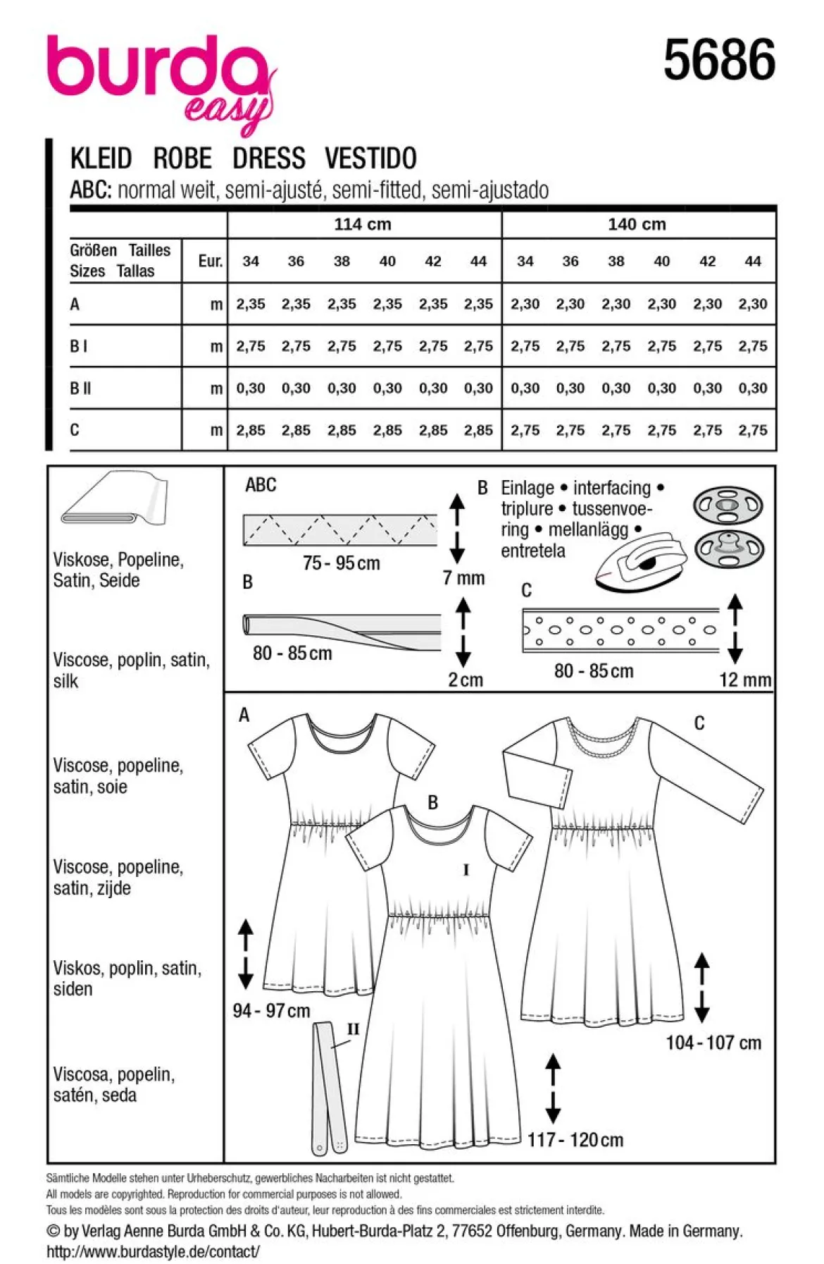 Burda Schnittmuster 5686 Damen Kleid
