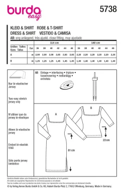 Burda Schnittmuster 5738 Damen Kleid & Shirt
