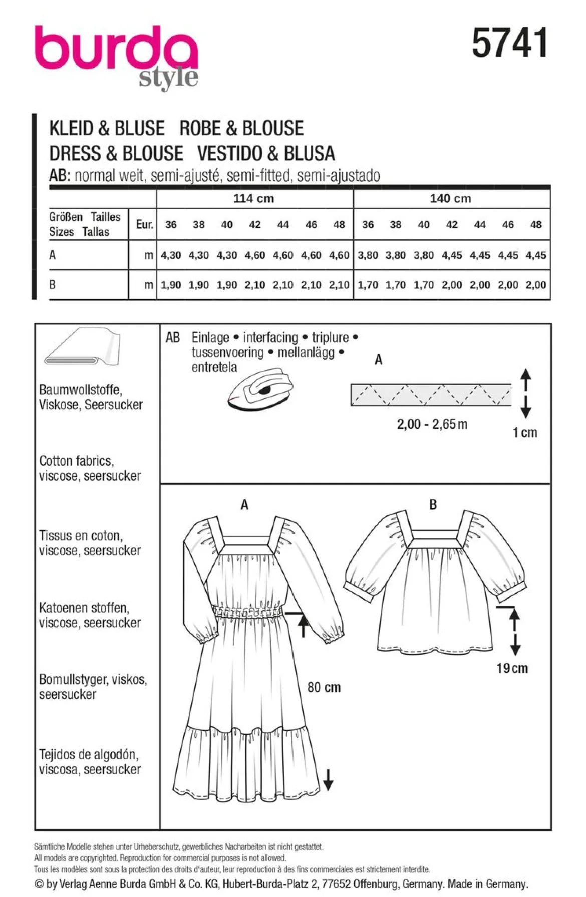Burda Schnittmuster 5741 Damen Kleid & Bluse