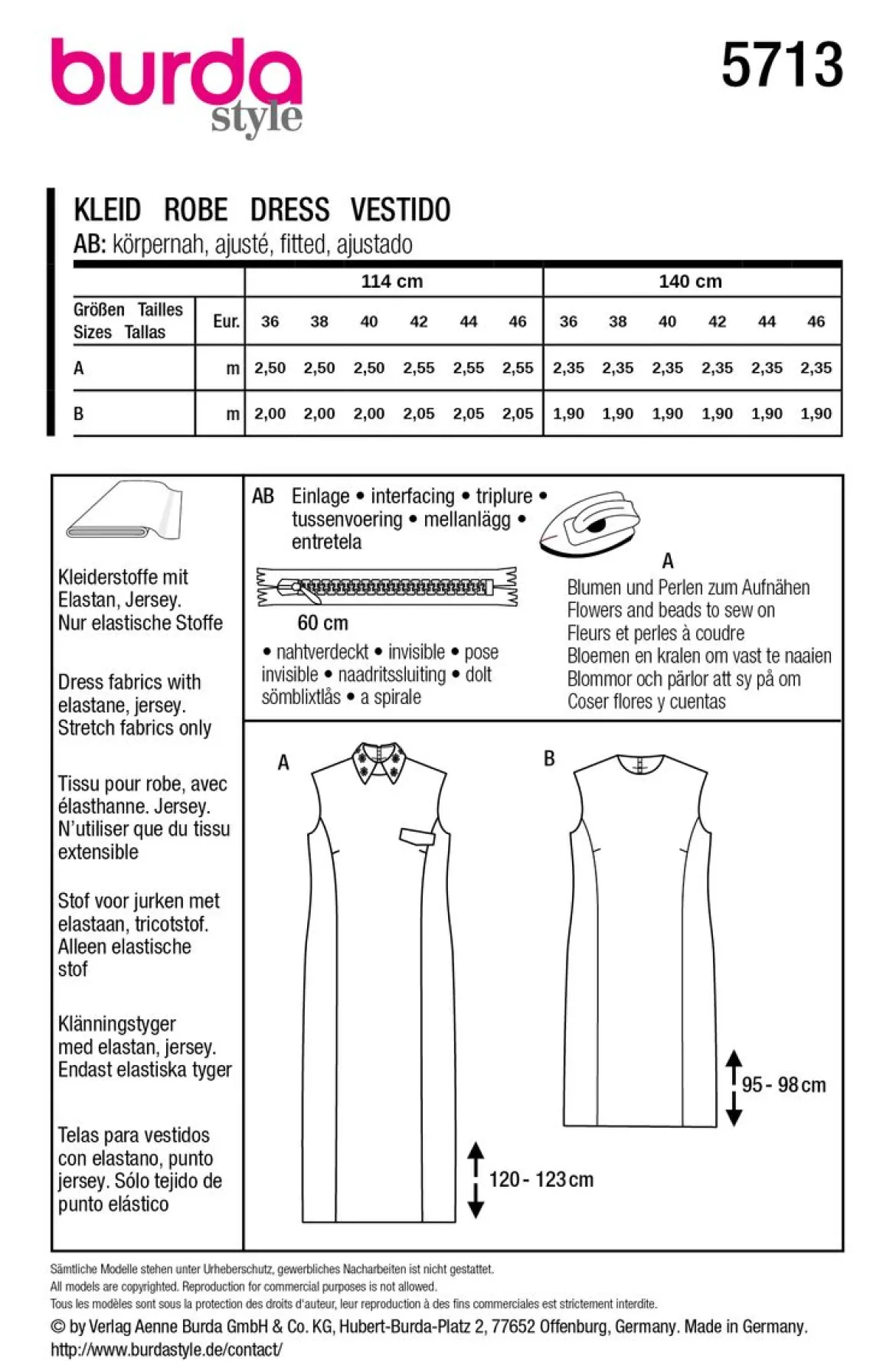 Burda Schnittmuster 5713 Damen Kleid