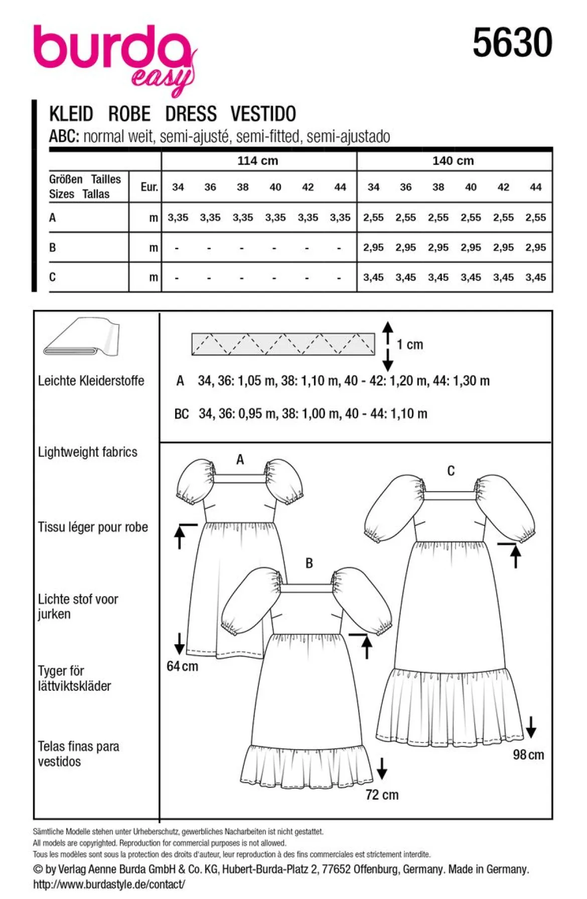 Burda Schnittmuster 5630 Damen Kleid