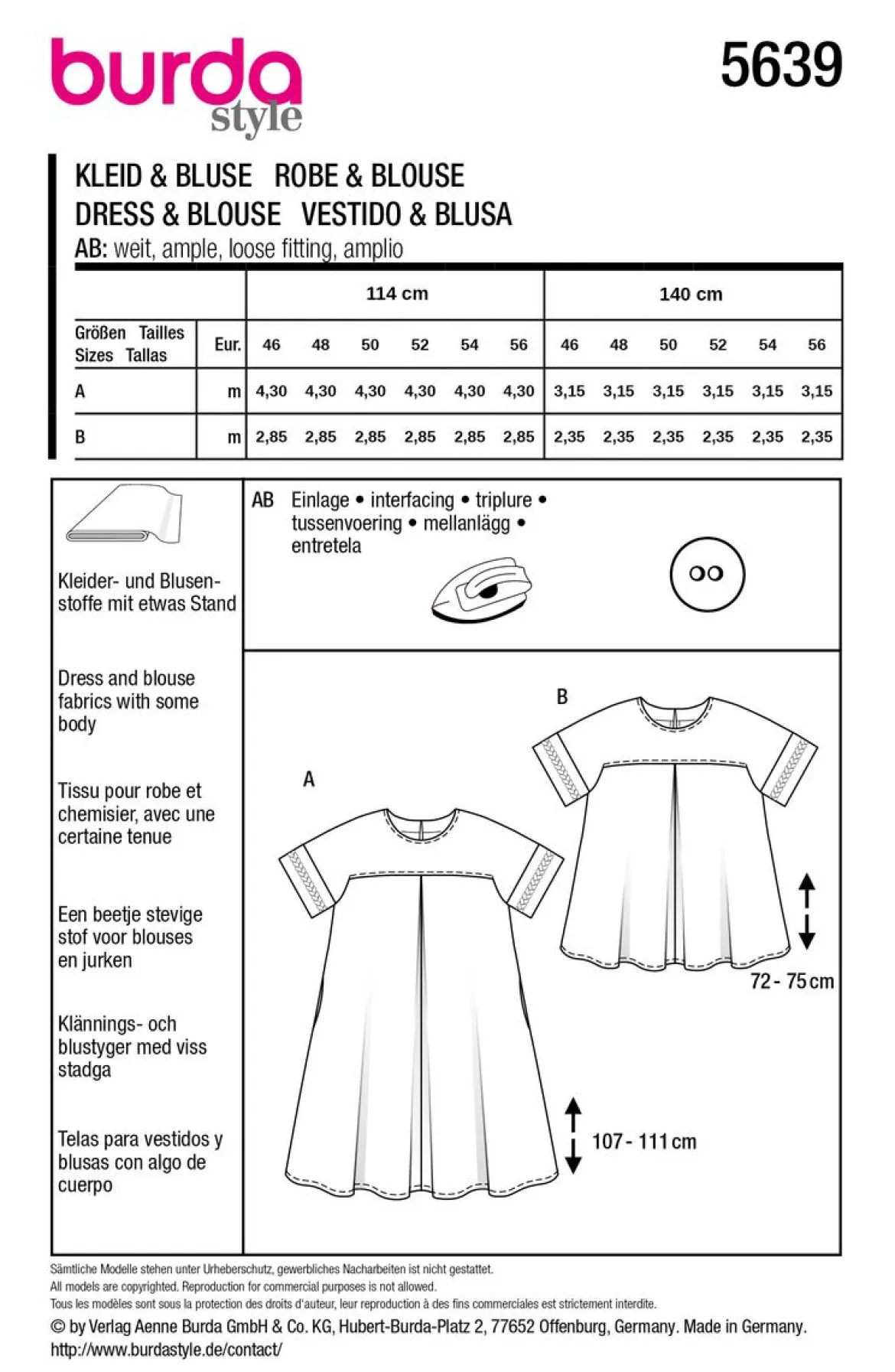 Burda Schnittmuster 5639 Damen Kleid und Bluse