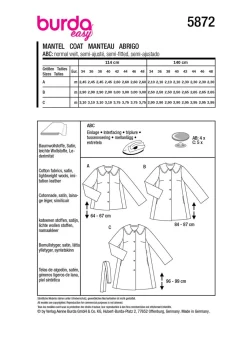 Burda Schnittmuster 5872 Damen Mantel